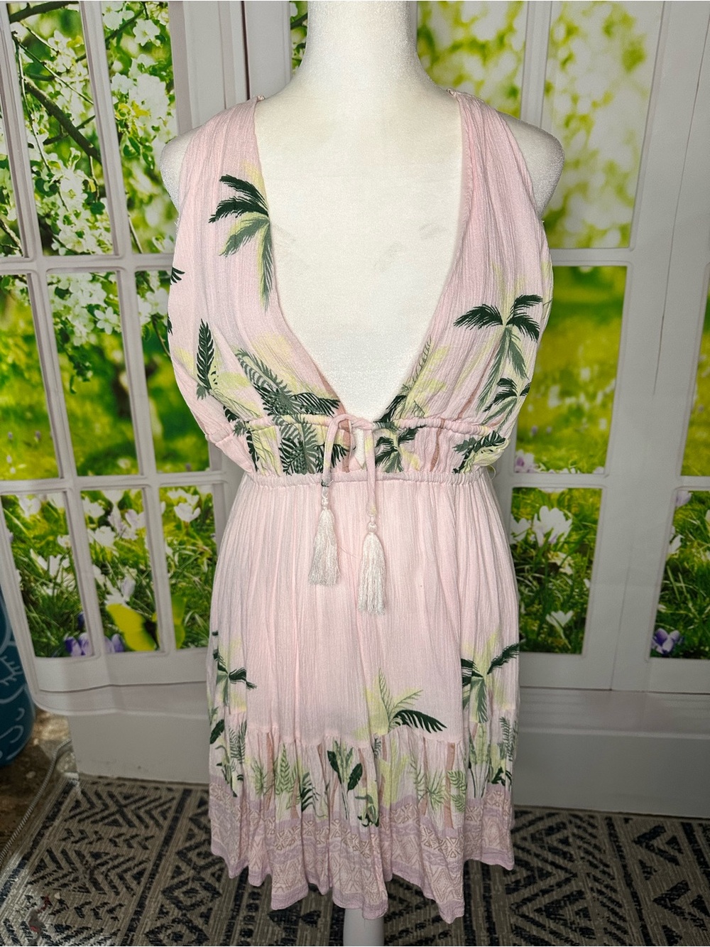 Pink Tropical Print V-Neck Womens Dress or Cover-up